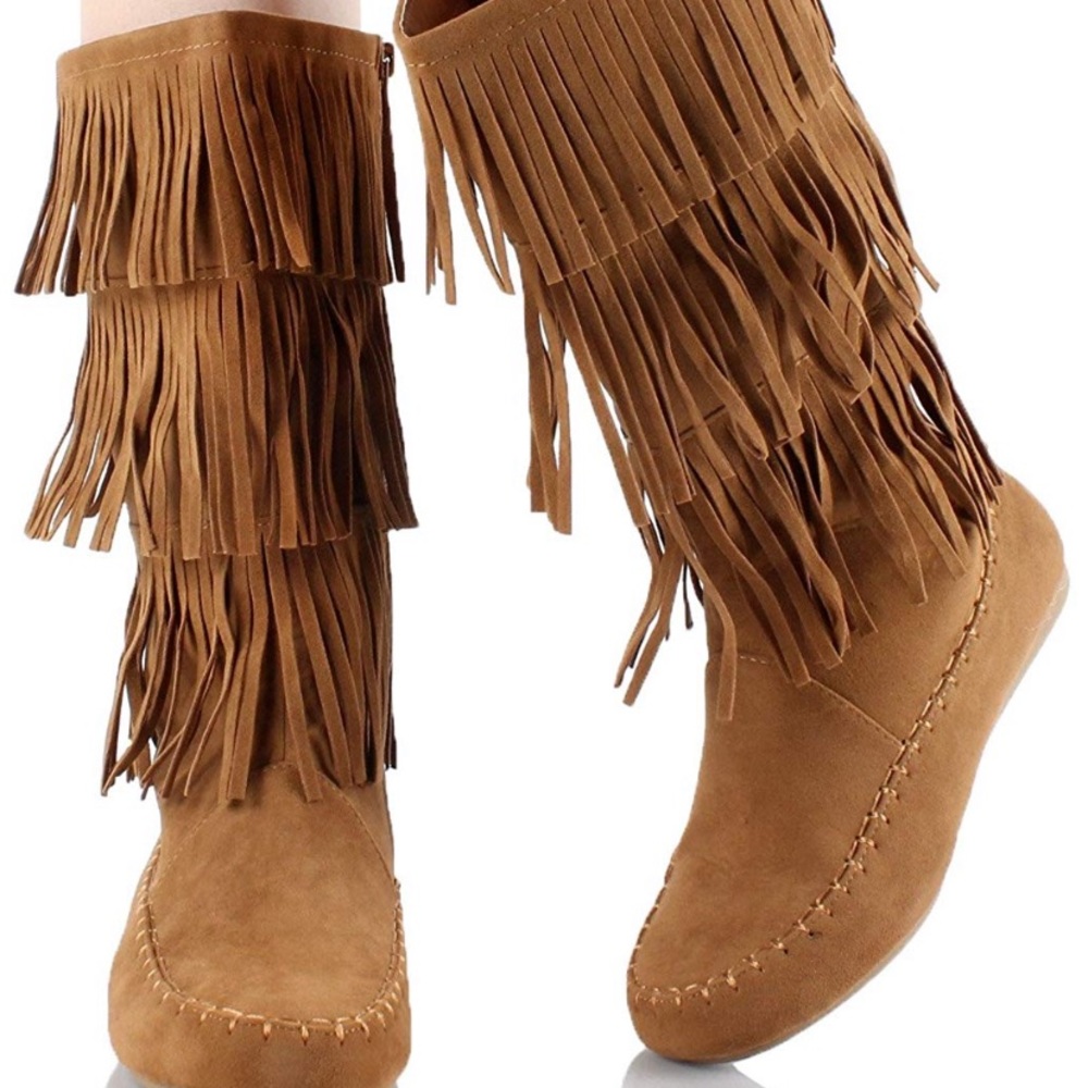 Faux suede Fringe Moccasin Boots